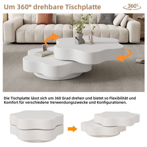Table Basse Fleur Crème 74,8x67,5x31 Cm Rotation 360° Avec Rangement