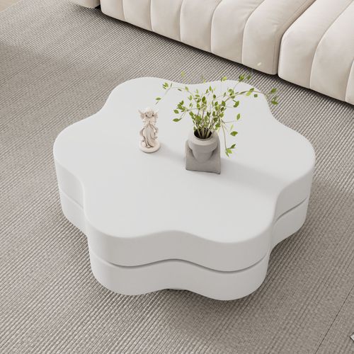 Table Basse Fleur Crème 74,8x67,5x31 Cm Rotation 360° Avec Rangement