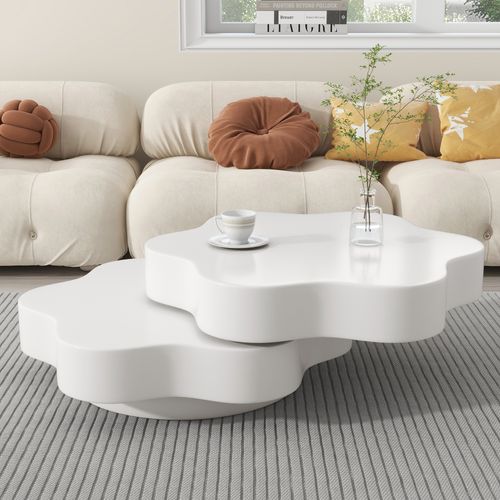 Table Basse Fleur Crème 74,8x67,5x31 Cm Rotation 360° Avec Rangement