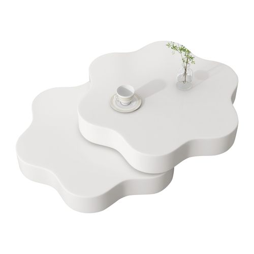 Table Basse Fleur Crème 74,8x67,5x31 Cm Rotation 360° Avec Rangement