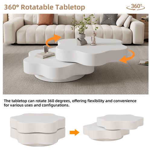 Table Basse Fleur Crème 74,8x67,5x31 Cm Rotation 360° Avec Rangement