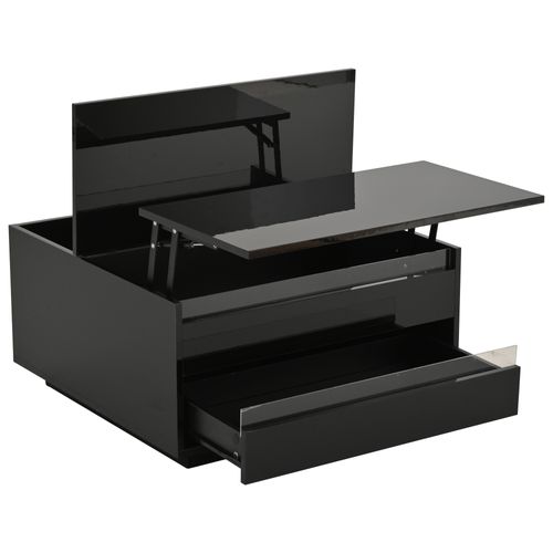 Table Basse 70x70x38 Cm Avec LED, Plateau Relevable Et Rangement, Noir