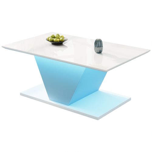 Table Basse 100x50 Cm Blanche V-forme Avec LED, Design Moderne
