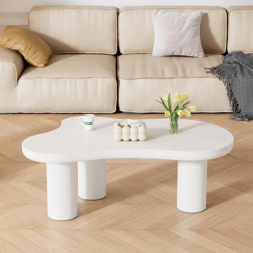 Table Basse Design Forme Nuage 107x66 Cm En Mdf Blanc Avec Pieds Pvc