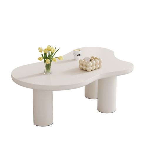 Table Basse Design Forme Nuage 107x66 Cm En Mdf Blanc Avec Pieds Pvc