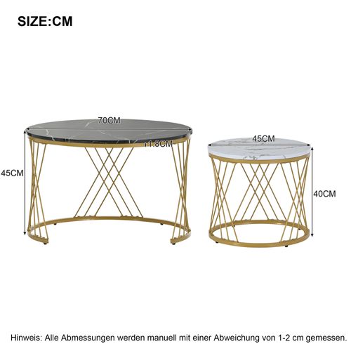 Ensemble De 2 Tables Basses Rondes Style Nesting Avec Finition Marbre Et Cadre Doré