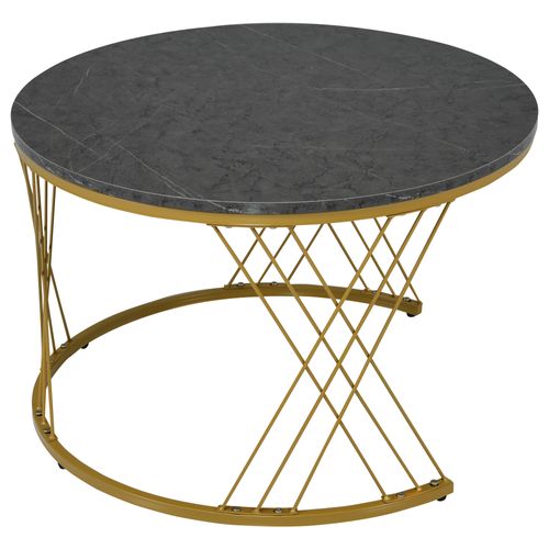 Ensemble De 2 Tables Basses Rondes Style Nesting Avec Finition Marbre Et Cadre Doré