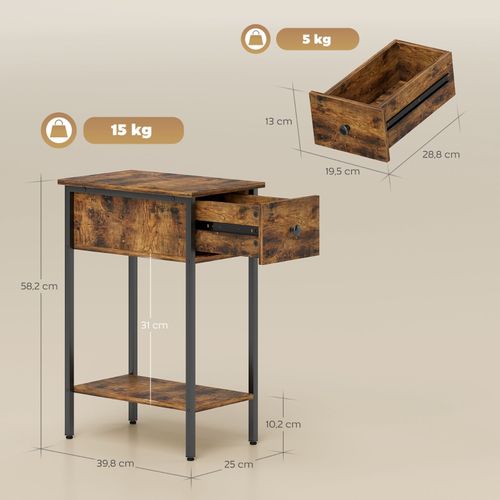 Bout de canapé Industrielle Avec Tiroir Et Étagère Ouverte, Bois Brun