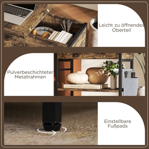 Table D’appoint Rustique Avec Prises, USB Et Deux Étagères, Brun