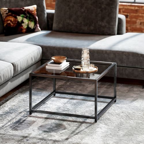 Table basse Carrée Avec Plateau Verre Trempé Et Cadre Métal Noir