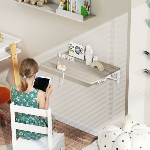 Bureau Mural Rabattable 60x40 Cm, Table Pliante Compacte Effet Chêne
