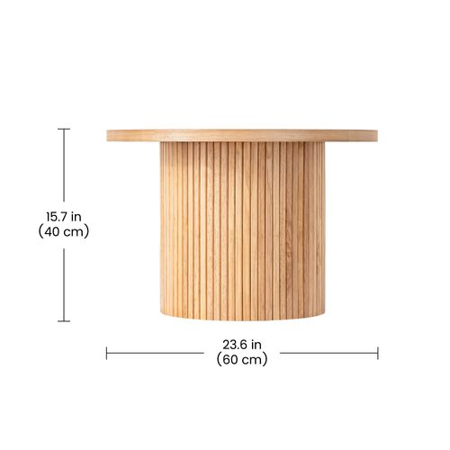 Table Basse Ronde En Bois Massif, 60x60x40 Cm, Design Moderne