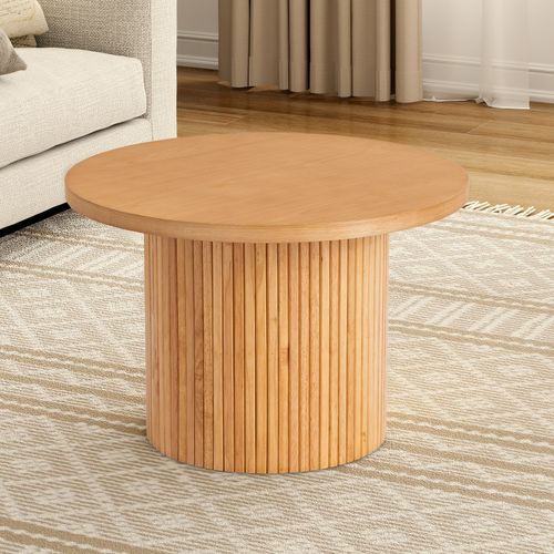 Table Basse Ronde En Bois Massif, 60x60x40 Cm, Design Moderne