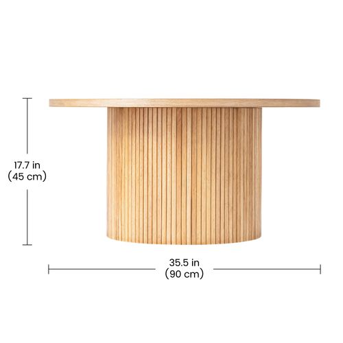 Table Basse Ronde En Bois Massif, 90x90x45 Cm, Finition Naturelle