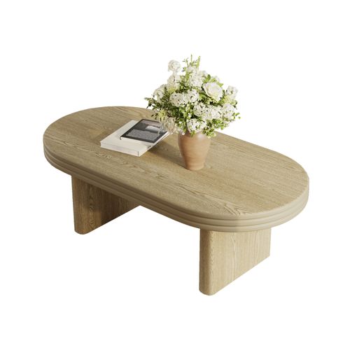 Table Basse Ovale Style Mid-century, Bois Naturel 120x60x41,5 Cm