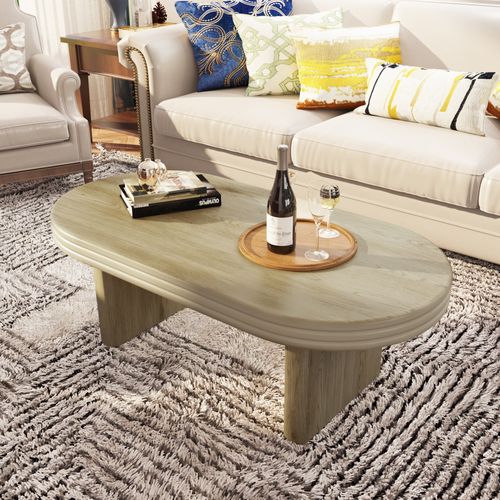 Table Basse Ovale Style Mid-century, Bois Naturel 120x60x41,5 Cm