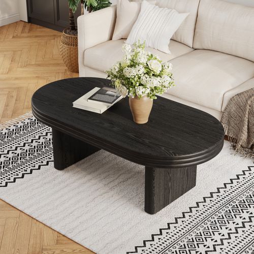 Table Basse Ovale Style Mid-century, Bois Noir 120x60x41,5 Cm
