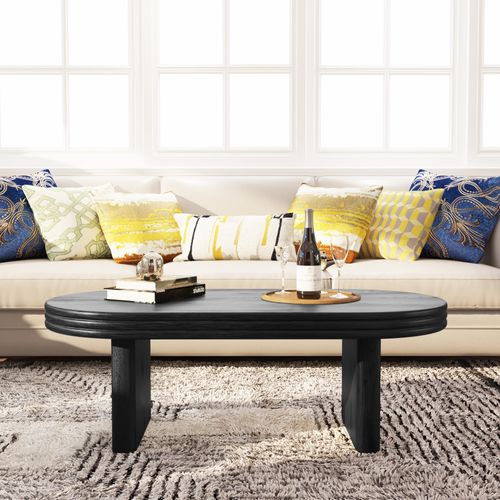 Table Basse Ovale Style Mid-century, Bois Noir 120x60x41,5 Cm