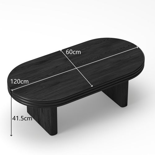 Table Basse Ovale Style Mid-century, Bois Noir 120x60x41,5 Cm