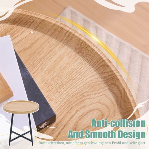 Table D’appoint Ronde Scandinave En Bois Avec Piètement Métal Noir Pour Salon Moderne