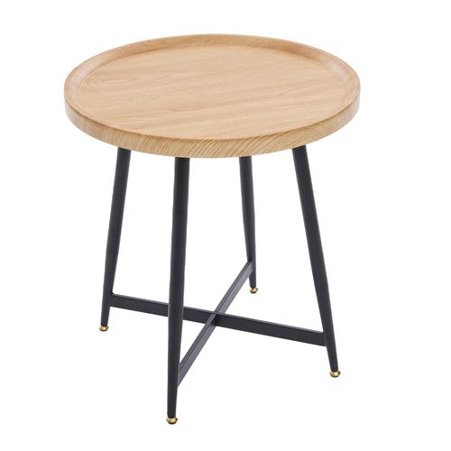 Table D’appoint Ronde Scandinave En Bois Avec Piètement Métal Noir Pour Salon Moderne
