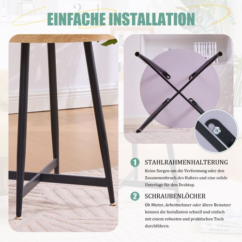 Table D’appoint Ronde Scandinave En Bois Avec Piètement Métal Noir Pour Salon Moderne