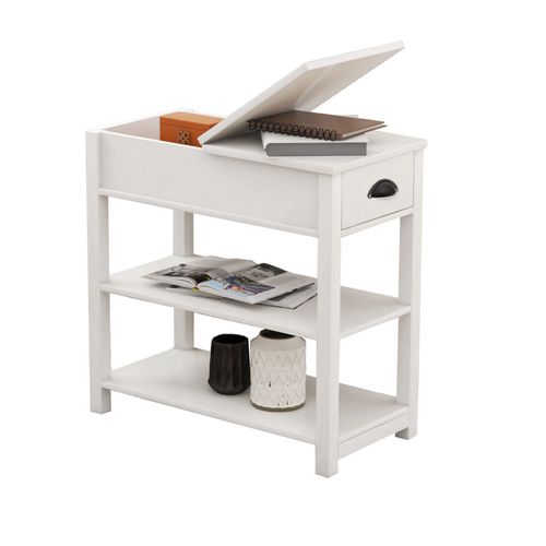 Bout de canapé Blanche Avec Rangement Rabattable Et Étagère Basse Pour Intérieur Moderne