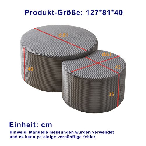 Set De 2 Tables Basses Rondes Rembourrées Gris Multifonctions Pour Salon Moderne