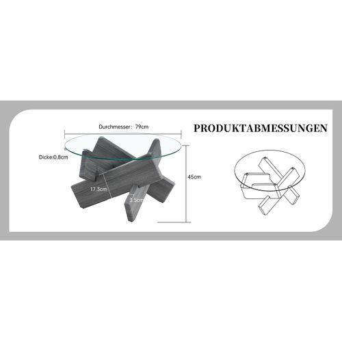 Table Basse Ronde Moderne Mdf Et Verre Avec Pieds Croisés Gris 79 Cm