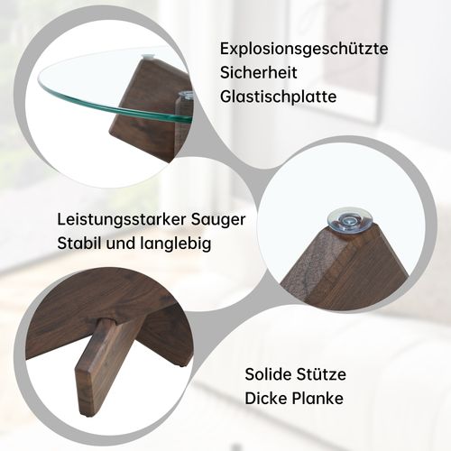 Table Basse Ronde Moderne Mdf Et Verre Avec Pieds Croisés Effet Noyer 79 Cm