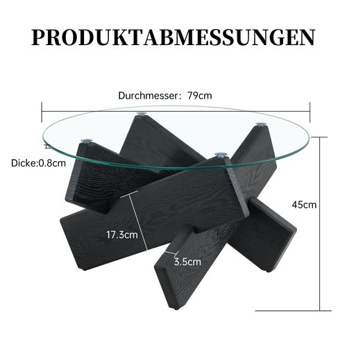 Table Basse Ronde Moderne En Mdf Et Verre Avec Pieds Croisés Noir Bois 79 Cm