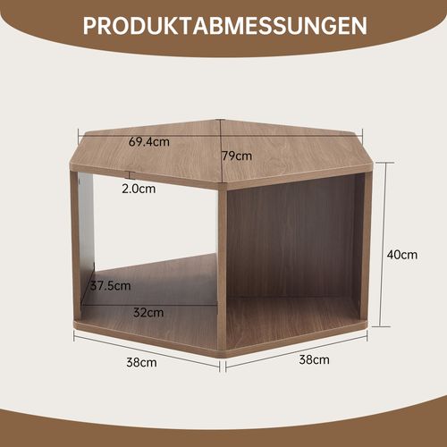 Table Basse Hexagonale Multifonction En Mdf Effet Noyer 79 X 69,4 X 48 Cm