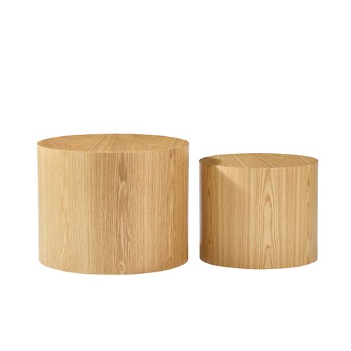 Ensemble De 2 Tables Basses Modulaires En Bois Massif, Design Cylindrique Naturel