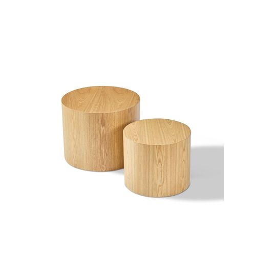 Ensemble De 2 Tables Basses Modulaires En Bois Massif, Design Cylindrique Naturel