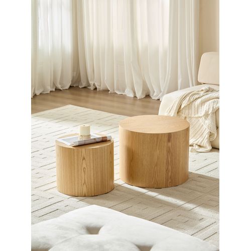 Ensemble De 2 Tables Basses Modulaires En Bois Massif, Design Cylindrique Naturel
