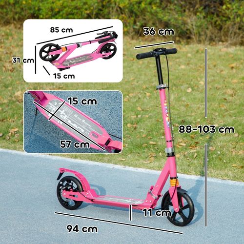 Trottinette Enfant Pliable Rose Avec Guidon Réglable Et Double Frein 6-12 Ans