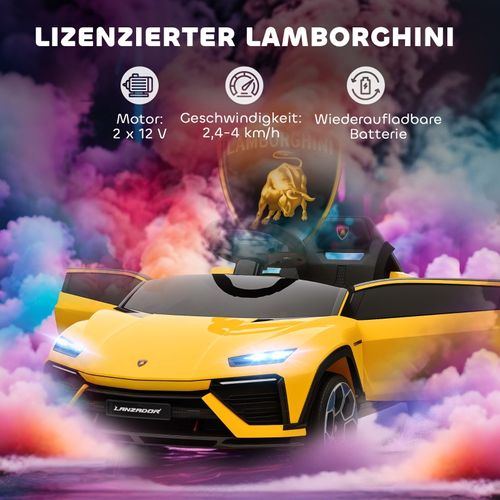 Voiture Électrique Enfant 12v Style Lamborghini Avec Télécommande, LED Et Musique Jaune