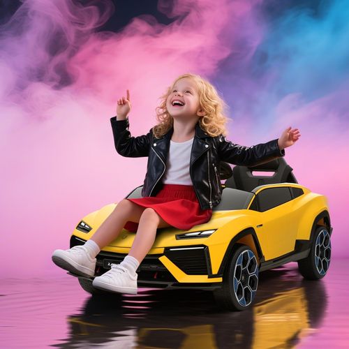 Voiture Électrique Enfant 12v Style Lamborghini Avec Télécommande, LED Et Musique Jaune