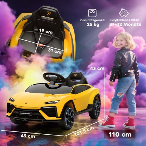 Voiture Électrique Enfant 12v Style Lamborghini Avec Télécommande, LED Et Musique Jaune