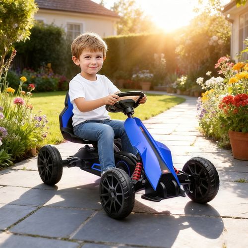 Kart à Pédales Enfant Avec Marche Avant/arrière, Siège Réglable, Roues Eva, Bleu 3–8 Ans