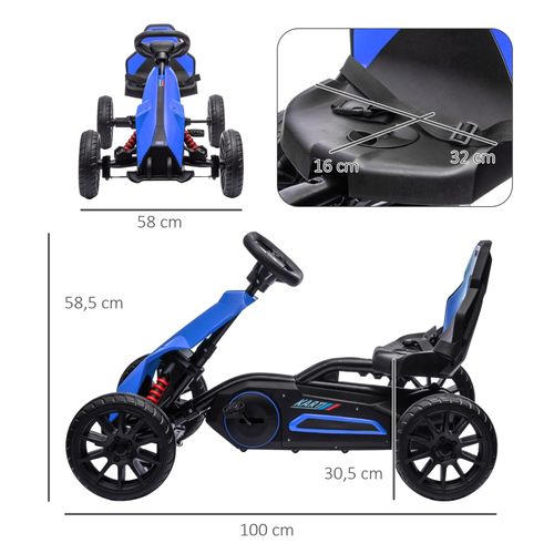Kart à Pédales Enfant Avec Marche Avant/arrière, Siège Réglable, Roues Eva, Bleu 3–8 Ans