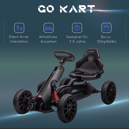 Kart à Pédales Enfant Avec Siège Réglable Et Frein à Main, Noir 3–8 Ans