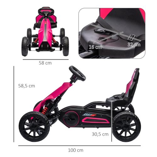 Kart à Pédales Enfant Avec Siège Réglable Et Frein à Main, Rose 3–8 Ans