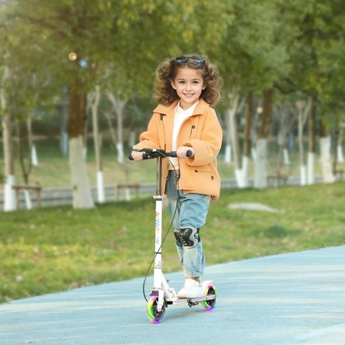 Trottinette Enfant Pliable Avec Freins Doubles, Roues Lumineuses, Blanche 3-8 Ans