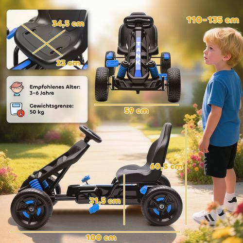 Gokart Pédalier Pour Enfants Avec Frein Et Roues Antidérapantes, Bleu