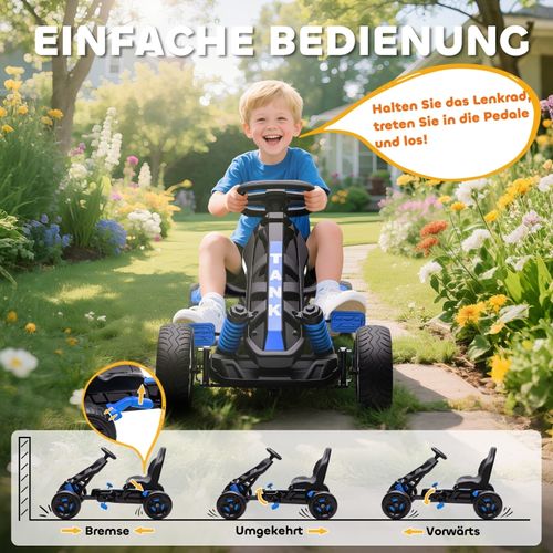 Gokart Pédalier Pour Enfants Avec Frein Et Roues Antidérapantes, Bleu