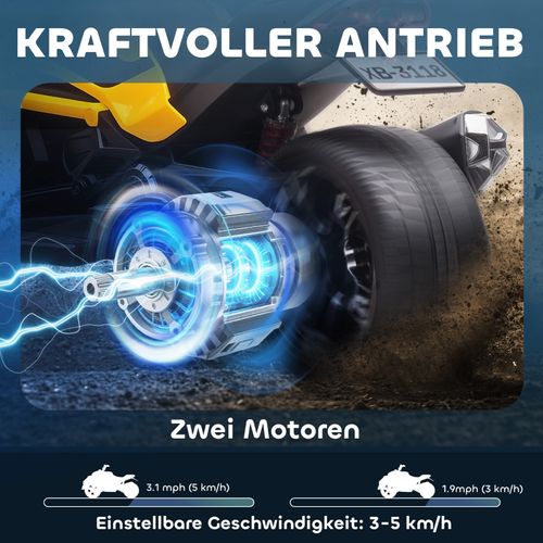 Quad Électrique Pour Enfants, Design Tricycle Inversé, LED Et Mp3, Jaune