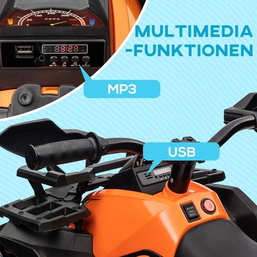 Quad Électrique Enfant 12v, LED, Mp3 Et Roues Tout-terrain, Orange