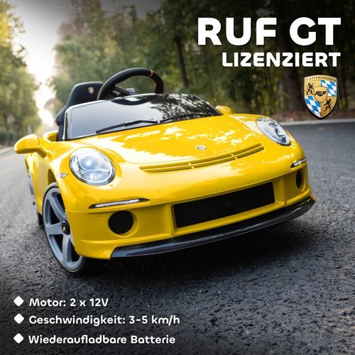 Voiture Électrique Enfant Ruf Gt, Télécommande, Musique Et Sécurité, Jaune