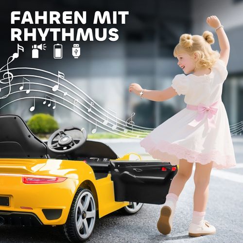 Voiture Électrique Enfant Ruf Gt, Télécommande, Musique Et Sécurité, Jaune